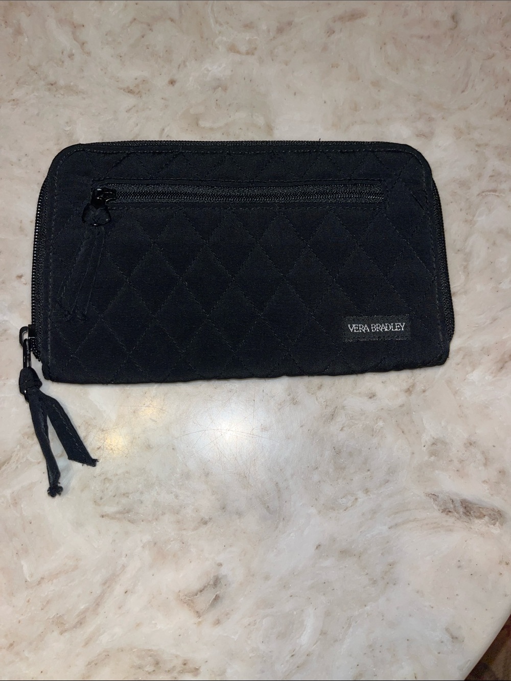 Vera Bradley Black Quilted Zip Wallet with Exterior Pocket
